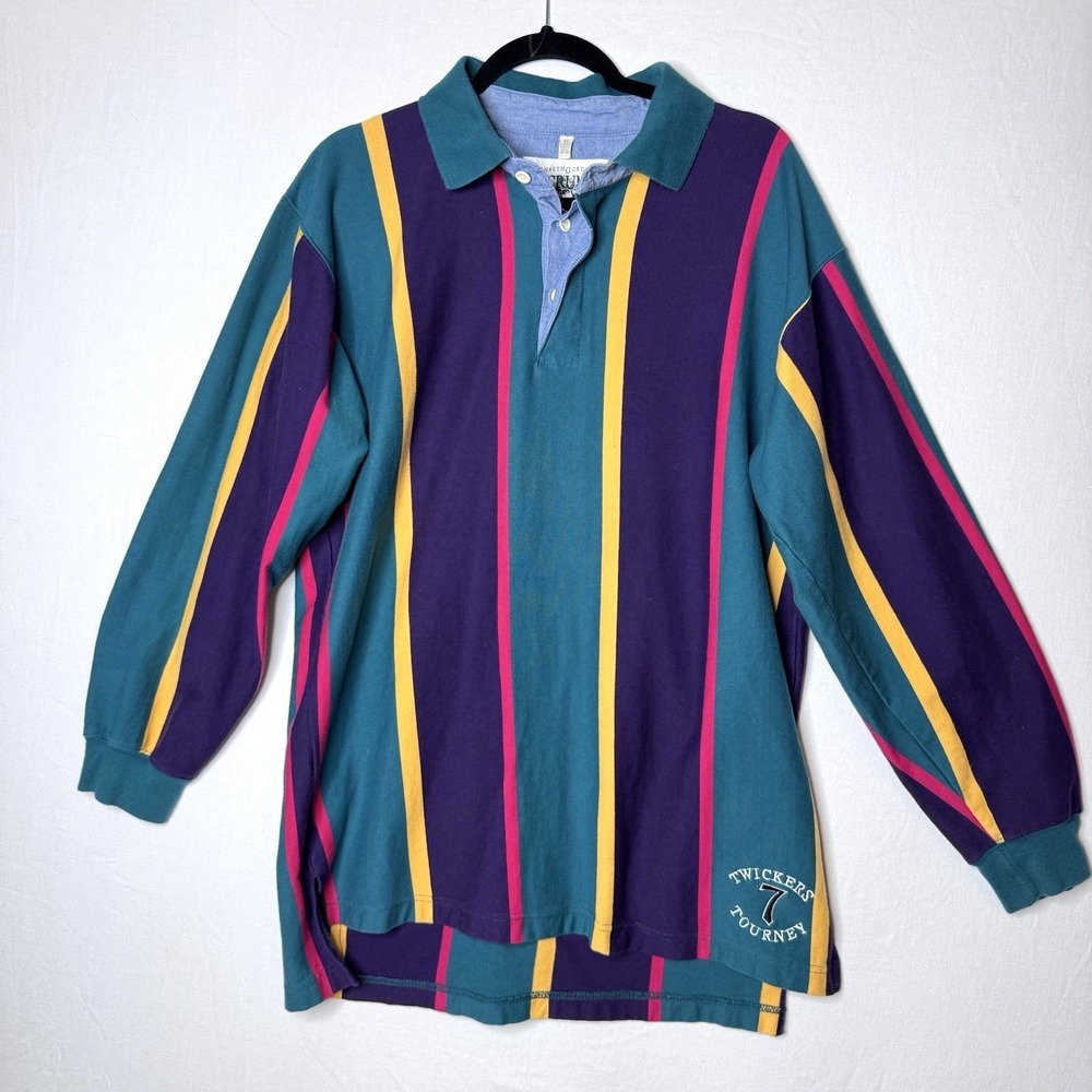 Vintage Twickers Rugby‎ Shirt Sz XL 100% Cotton Long Slv 90s Striped Embroidered